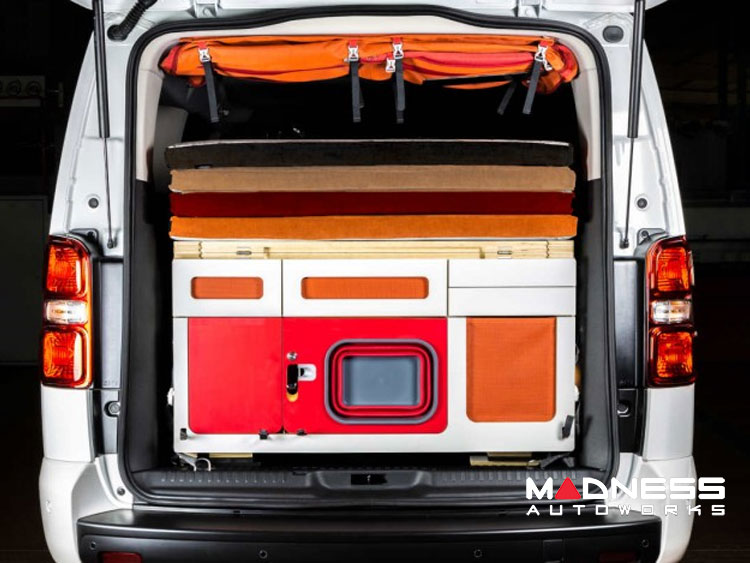 Volkswagen ID Buzz Camper Kit - Sleeping Platform w/ Kitchen Box - Brown / Orange